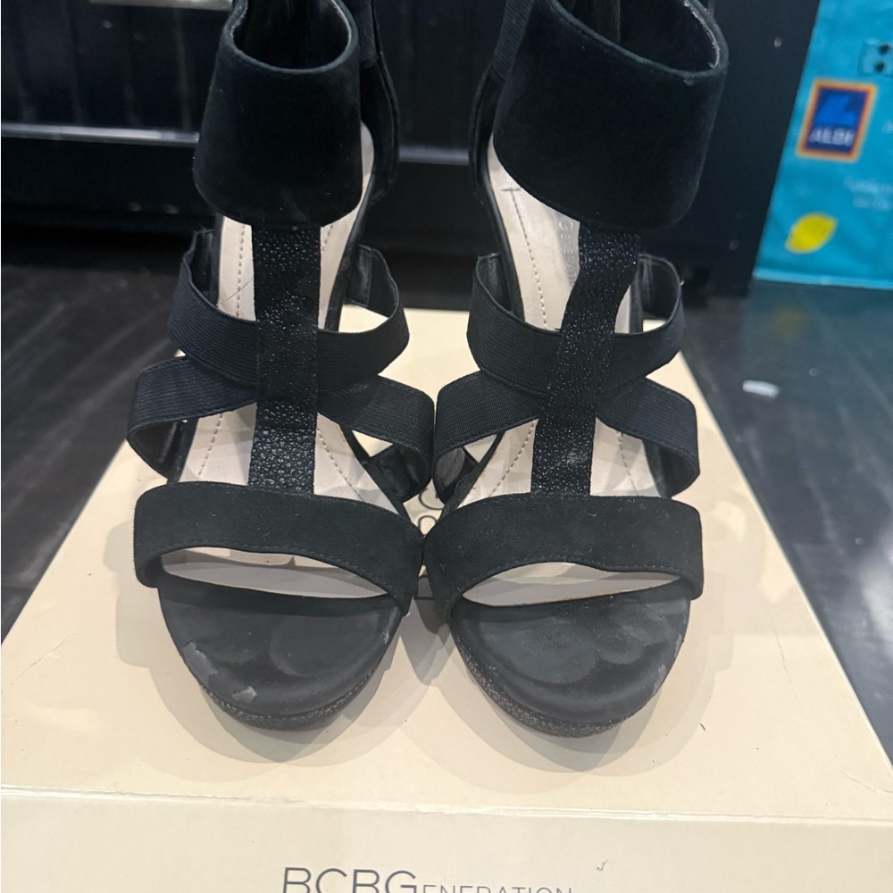 BCBGeneration Black Strappy Heels